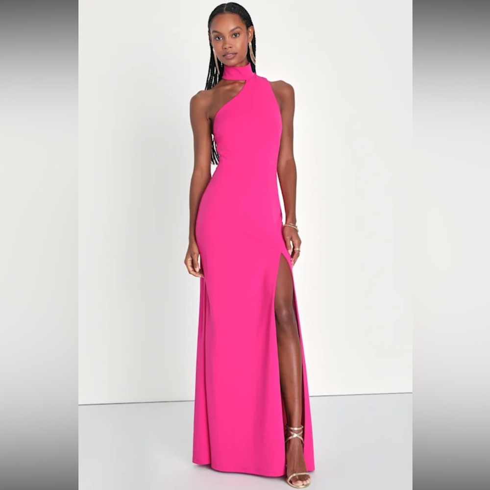 NWT- Keep It Interesting Hot Pink Asymmetrical Halter Dress
